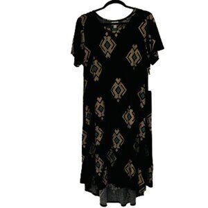 NWT LuLaRoe Elegant Carly Shift Dress snakeskin black with gold/turquoise, sz L